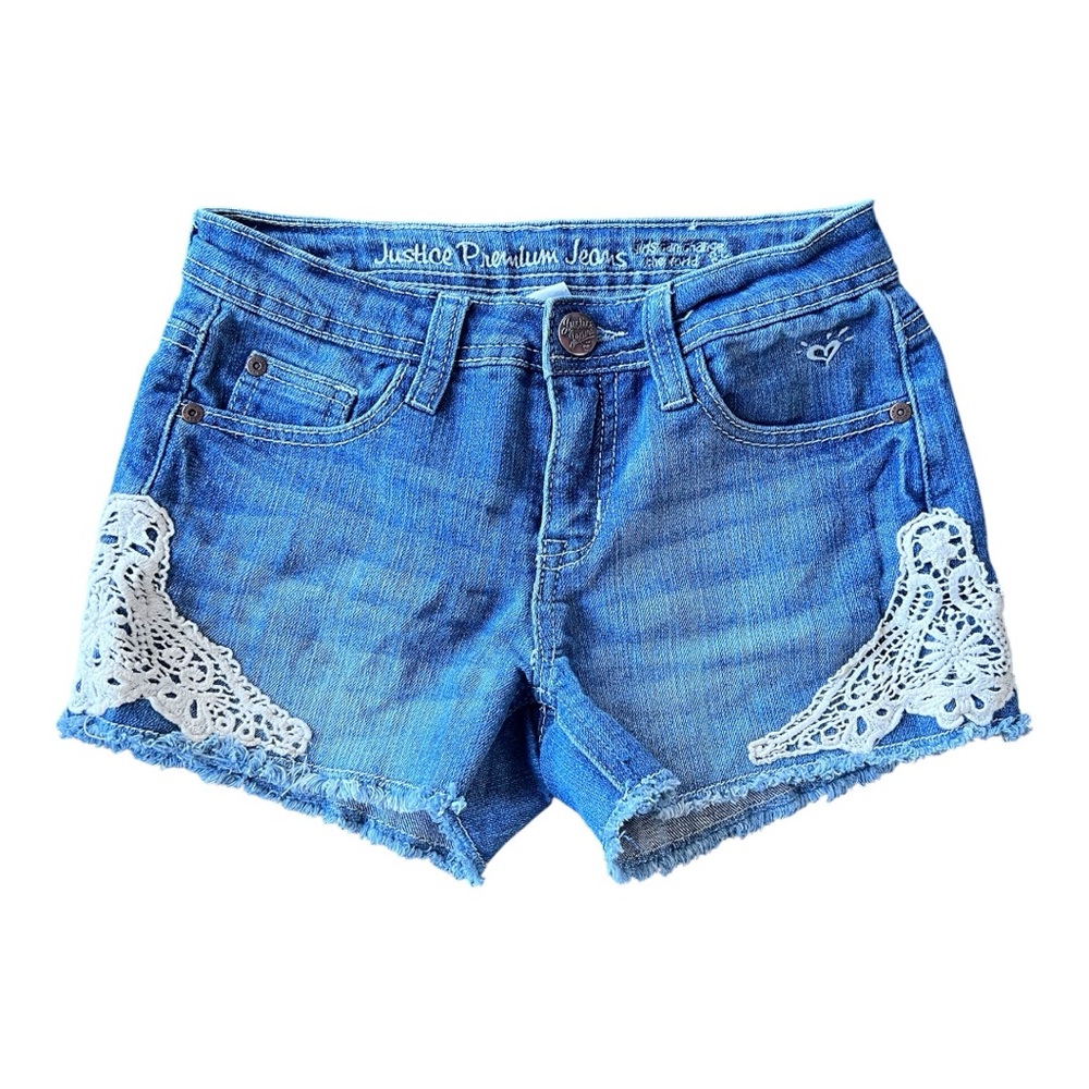 Justice Premium White Lace Shorts Denim sz 12 Girls